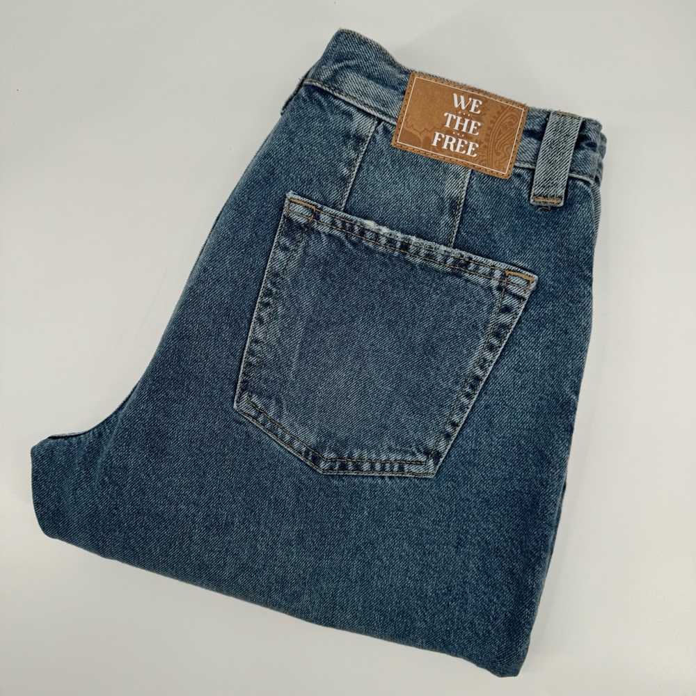 We The Free Curvy Jeans Women's 28 Blue Siren Low Rise Straight Button Fly Denim